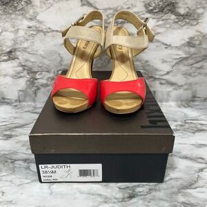 Luxury Rebel Sandals Women's 38.5 Beige Red Patent Leather Judith Open Toe Strap